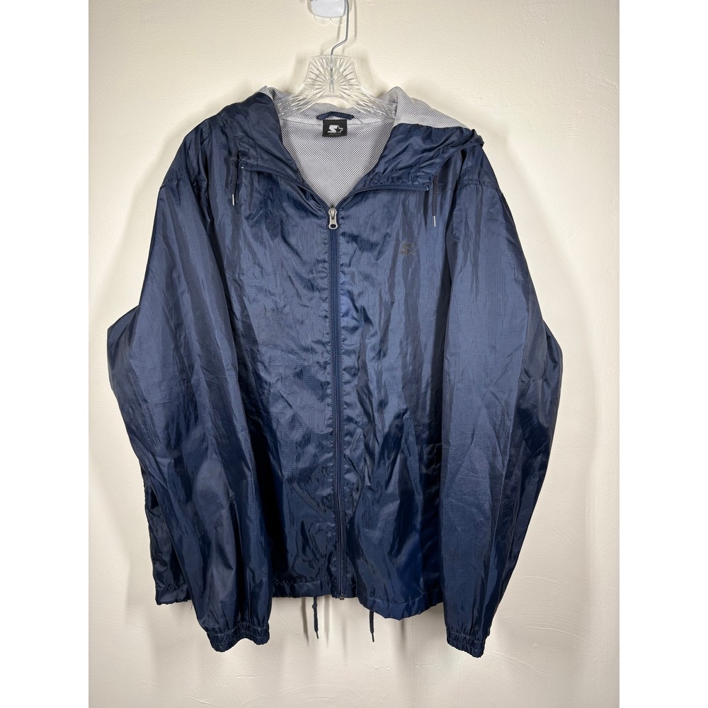 Vintage Starter Mens Windbreaker Jacket Large Navy Blue Full Zip Hooded Gorpcore